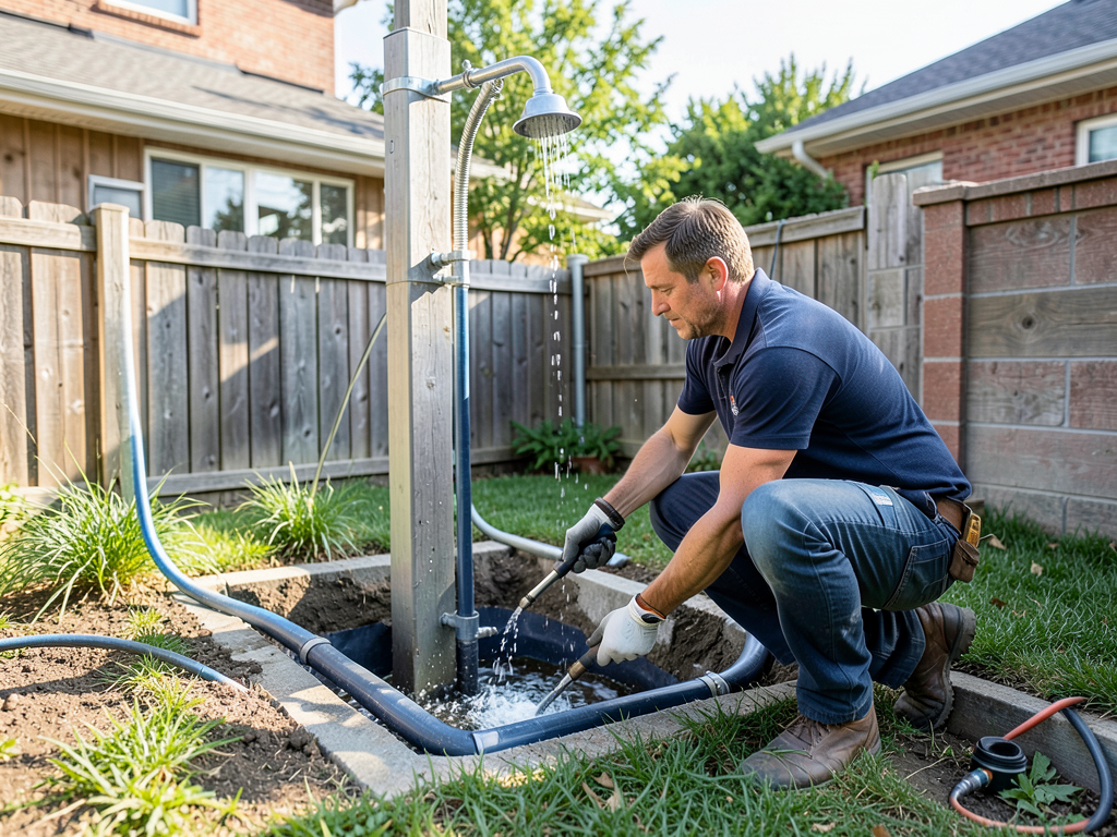 Installing an outdoor shower for your pool in loom